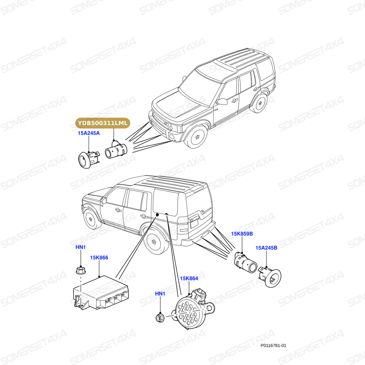 YDB500311LML LAND ROVER - SENSOR - PARKING AID - FRONT INNER - 90 DEGREE From ALLMAKES
