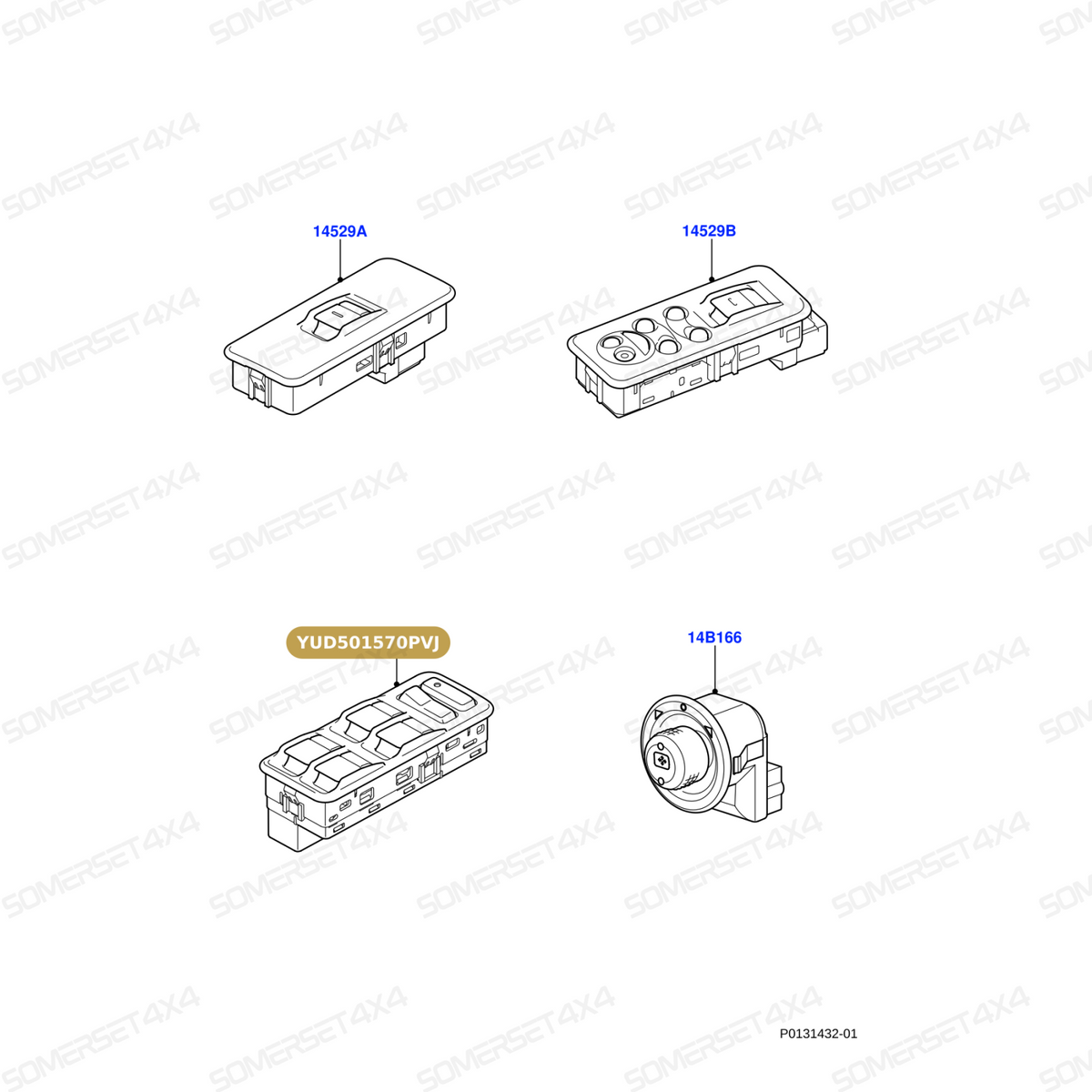 YUD501570PVJ LAND ROVER - SWITCH ASSY - DRIVERS DOOR - D3 - RRS 2005-2009 From ALLMAKES