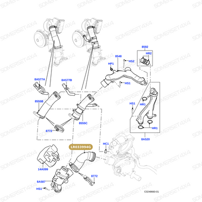LR033994G LAND ROVER - TUBE-COOLANT-PUMP TO TSTAT 3.0SC 5.0NA+SC From PR2 ALLMAKES OE