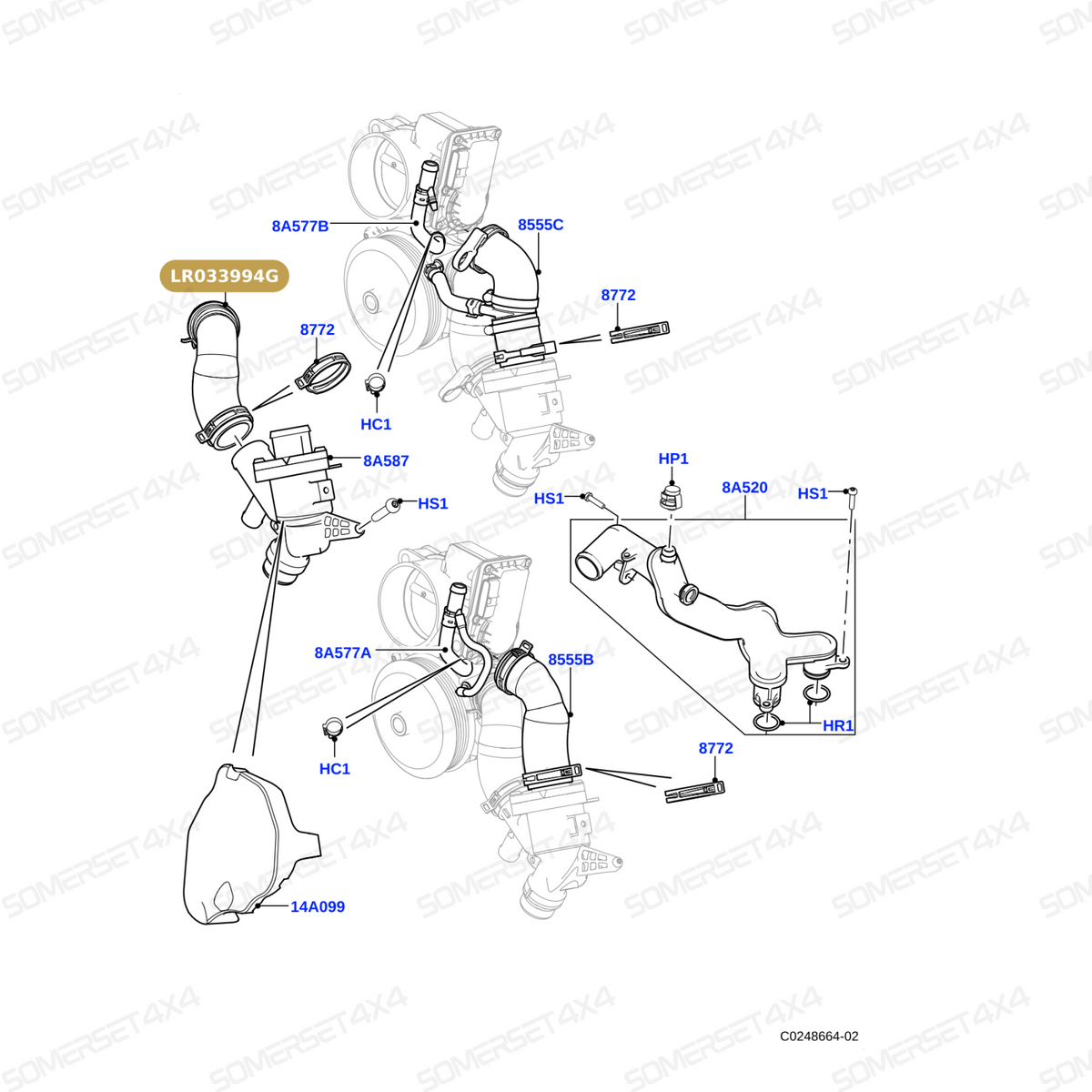 LR033994G LAND ROVER - TUBE-COOLANT-PUMP TO TSTAT 3.0SC 5.0NA+SC From PR2 ALLMAKES OE
