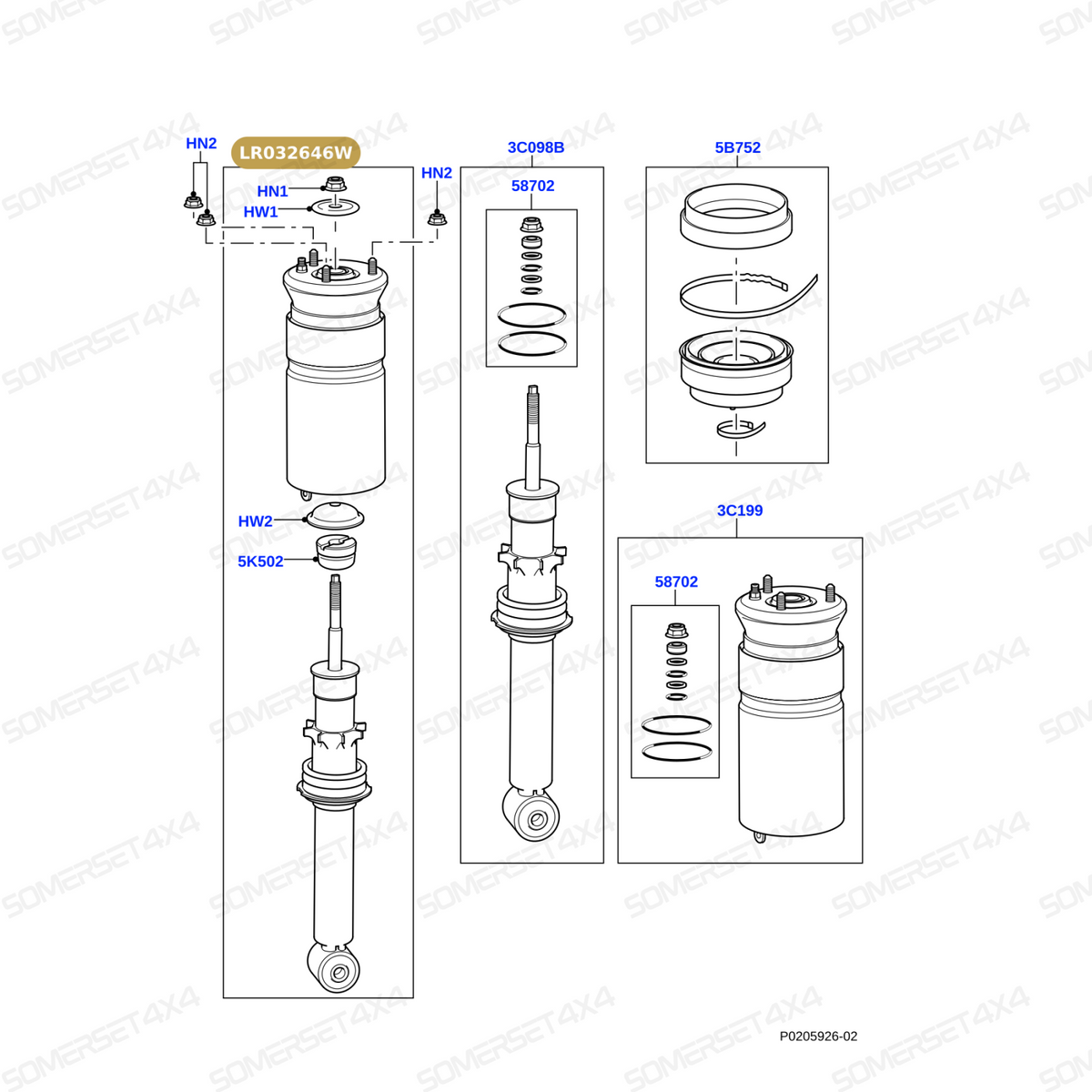 LR032646W LAND ROVER - DAMPER - ASSEMBLY - WITH FOUR CORNER AIR SUSPENSION From BWI