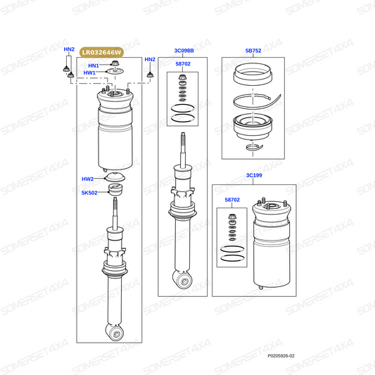 LR032646W LAND ROVER - DAMPER - ASSEMBLY - WITH FOUR CORNER AIR SUSPENSION From BWI