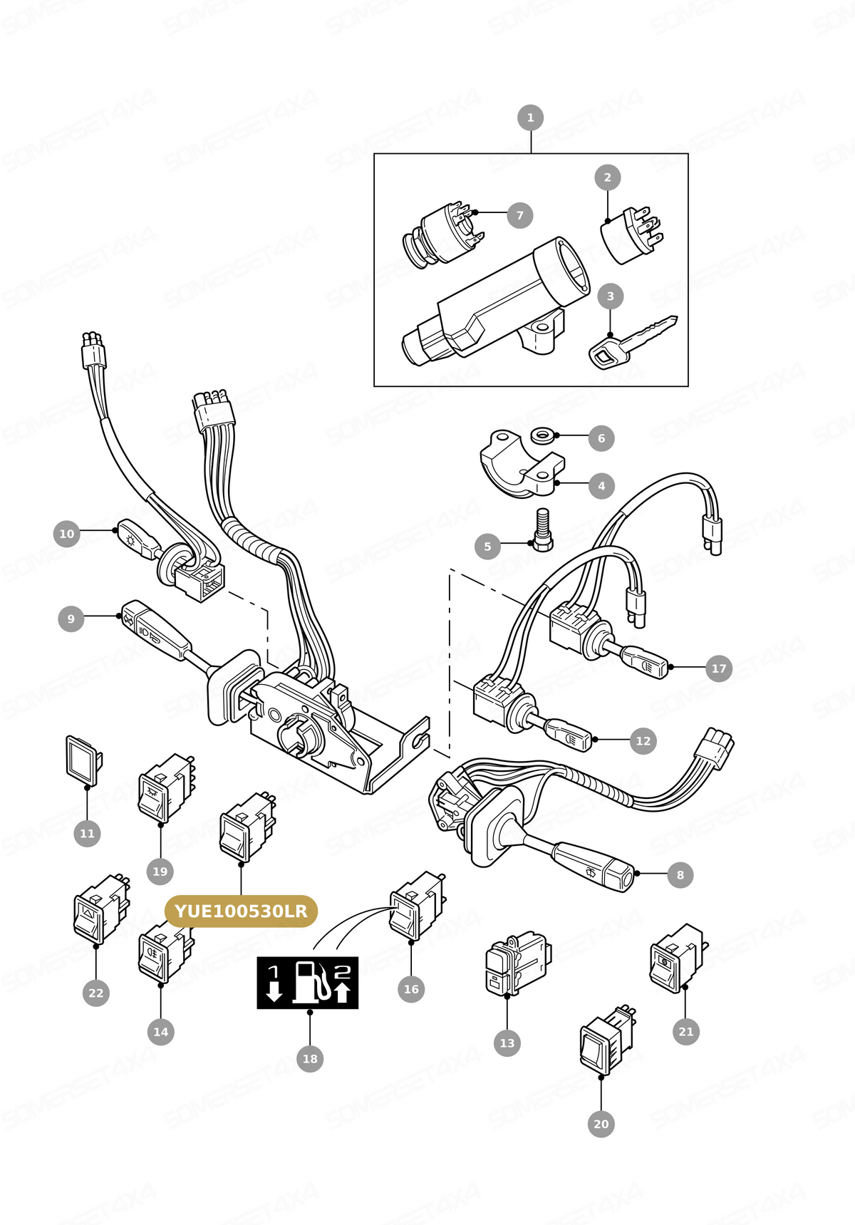 YUE100530LR GENUINE LAND ROVER - SWITCH - REAR FOG LAMP