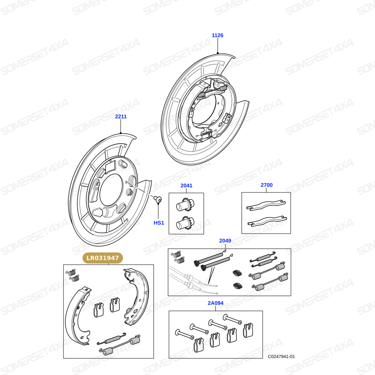 LR031947 LAND ROVER - BRAKE SHOE SET - AXLE SET From UNIBRAKES