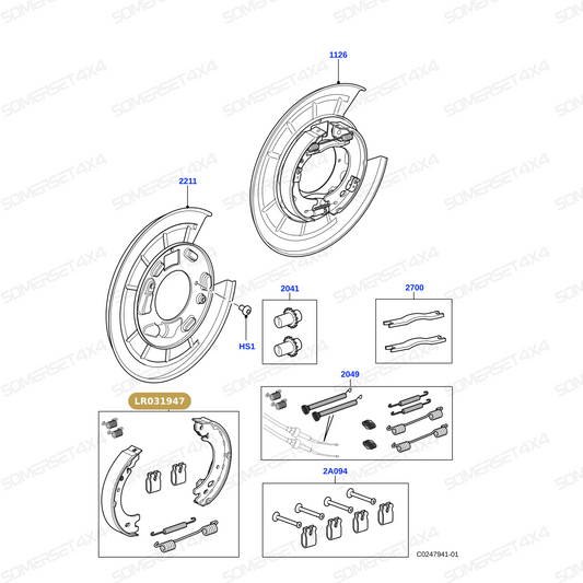 LR031947 LAND ROVER - BRAKE SHOE SET - AXLE SET From UNIBRAKES