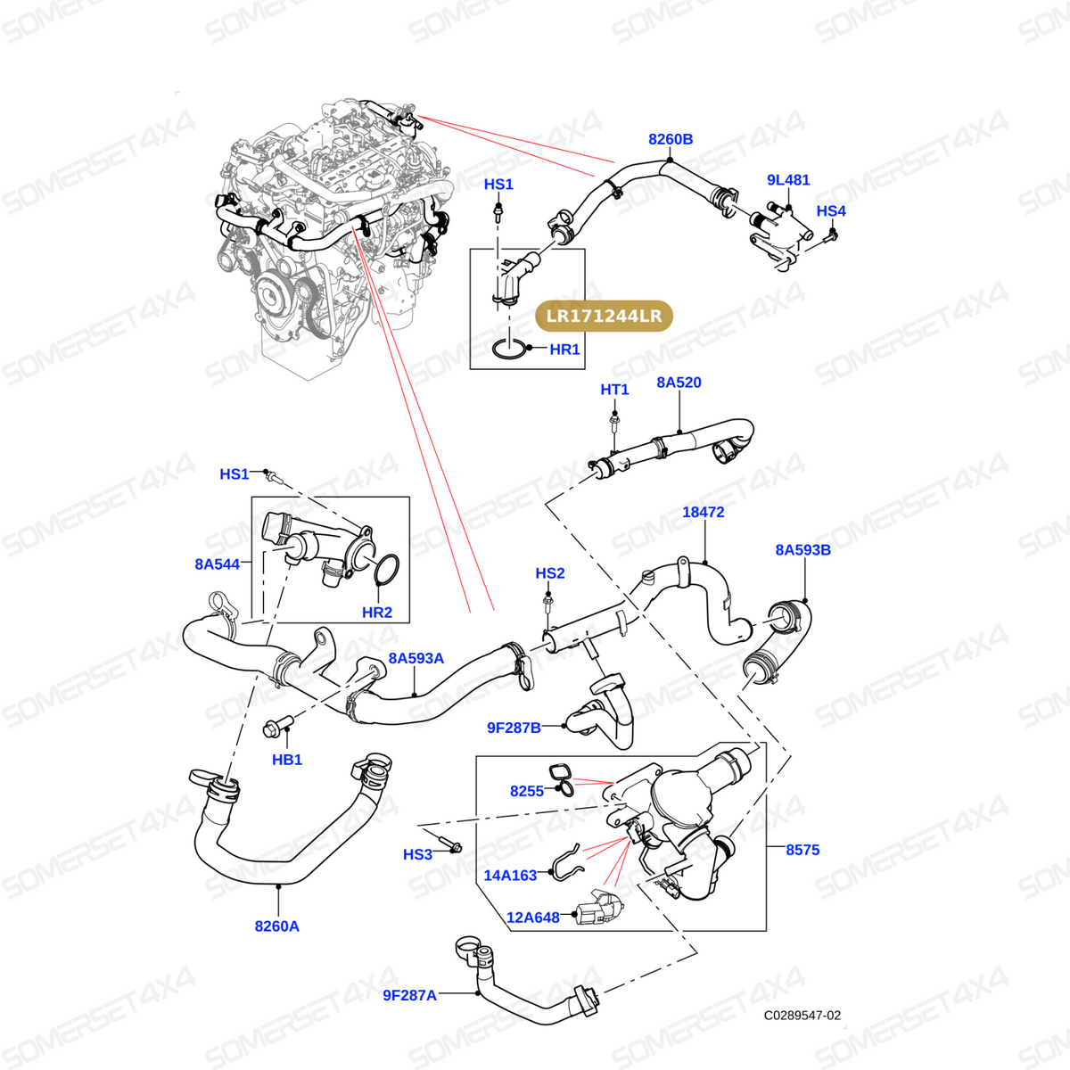 LR171244LR GENUINE LAND ROVER - TUBE - WATER OUTLET