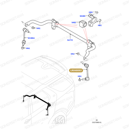 LR048093 LAND ROVER - LINK - STABILIZER BAR - REAR LH - RR L405 From ALLMAKES