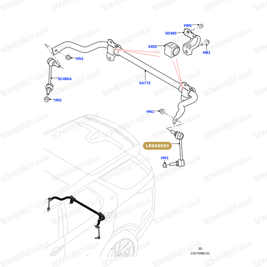 LR048093 LAND ROVER - LINK - STABILIZER BAR - REAR LH - RR L405 From ALLMAKES