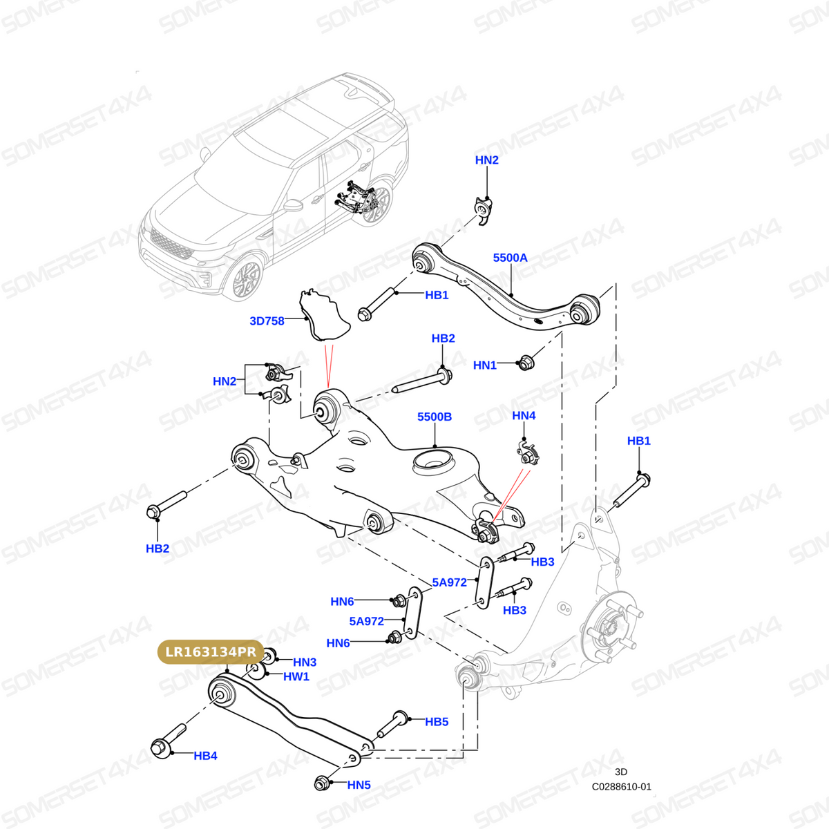 LR163134PR LAND ROVER - ARM - LOWER REAR LH From PROEVO+