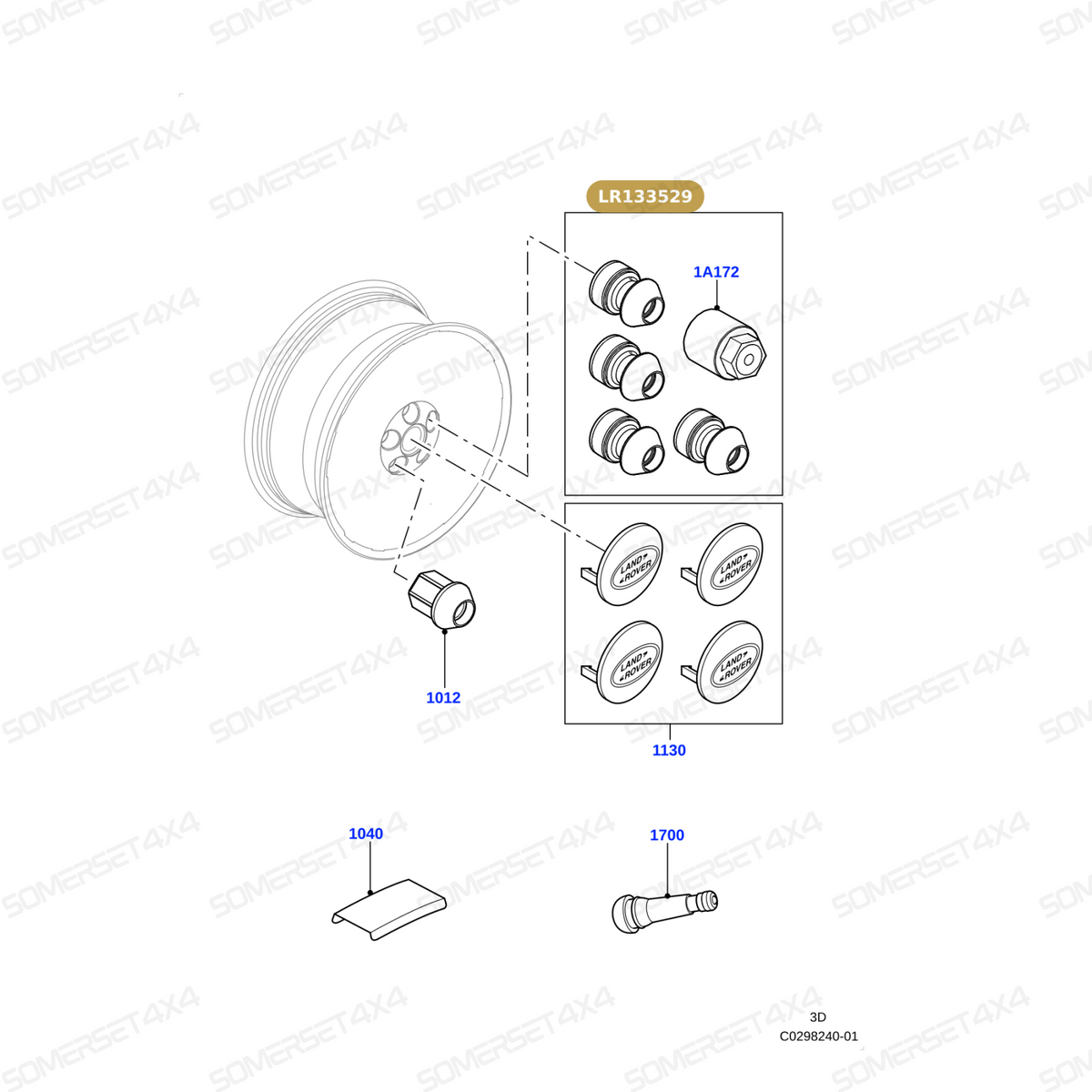 LR133529 LAND ROVER - KIT - LOCKS From MCGARD