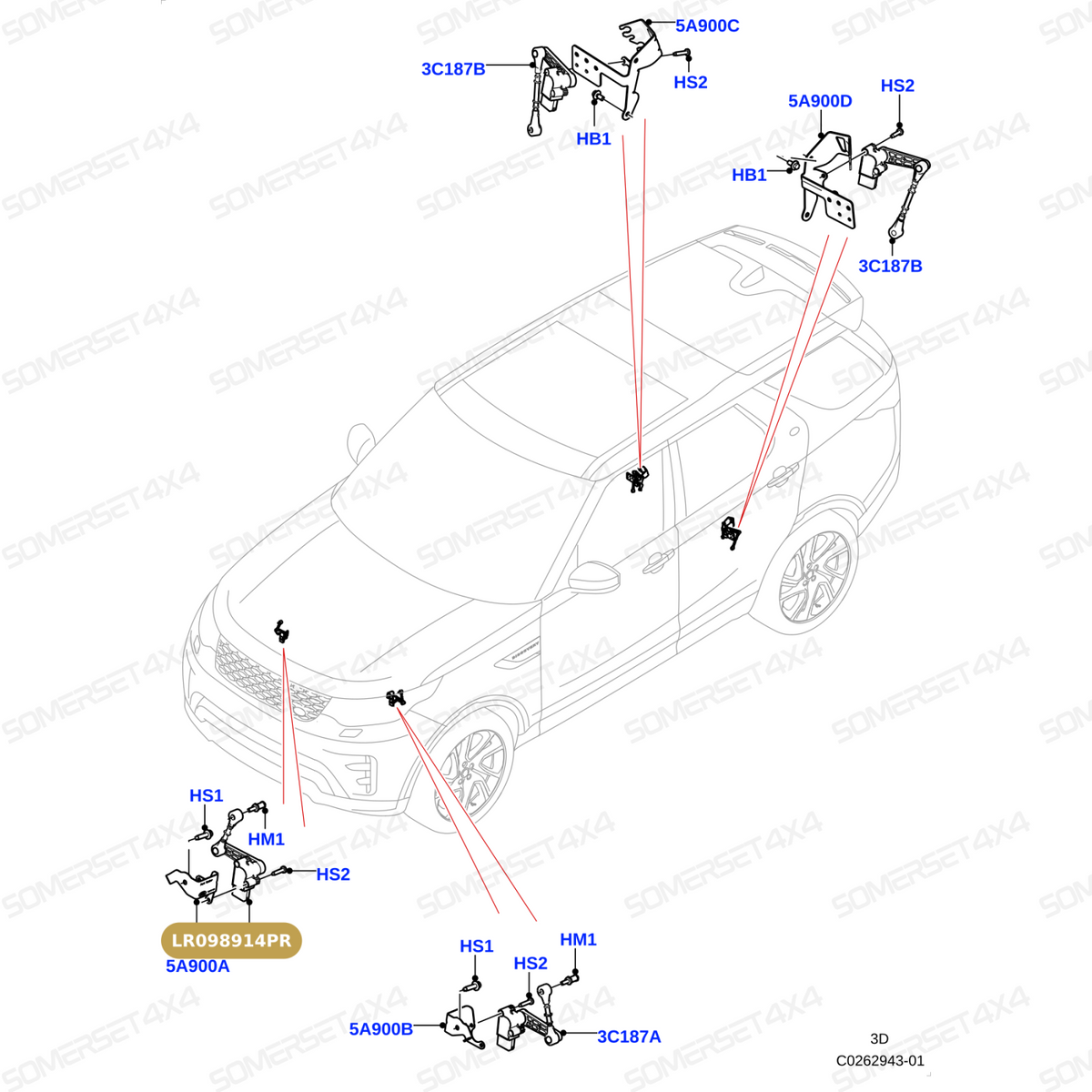 LR098914PR LAND ROVER - SENSOR - RIDE HEIGHT - AIR SUSPENSION From PROEVO+