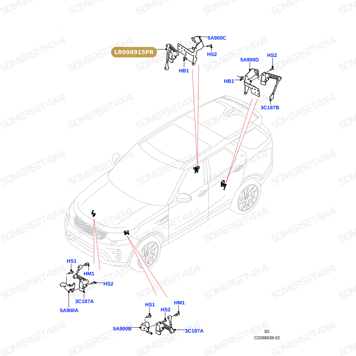 LR098915PR LAND ROVER - SENSOR - RIDE HEIGHT - AIR SUSPENSION From PROEVO+