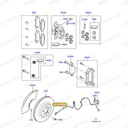 LR122455G LAND ROVER - SENSOR-BRAKE PAD WEAR-FRONT (18INCH) L405;L462;L494;L663 From BOWA