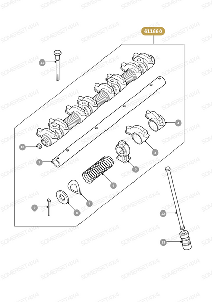 611660 LAND ROVER - ROCKER SHAFT ASSY From ALLMAKES