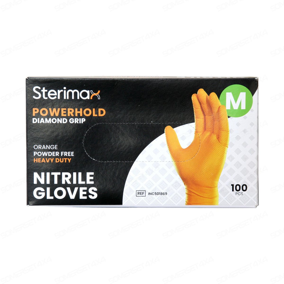 GA90009 Allmakes 4x4 Powerhold Orange Diamond Grip Nitrile Gloves Medium Box Of 100