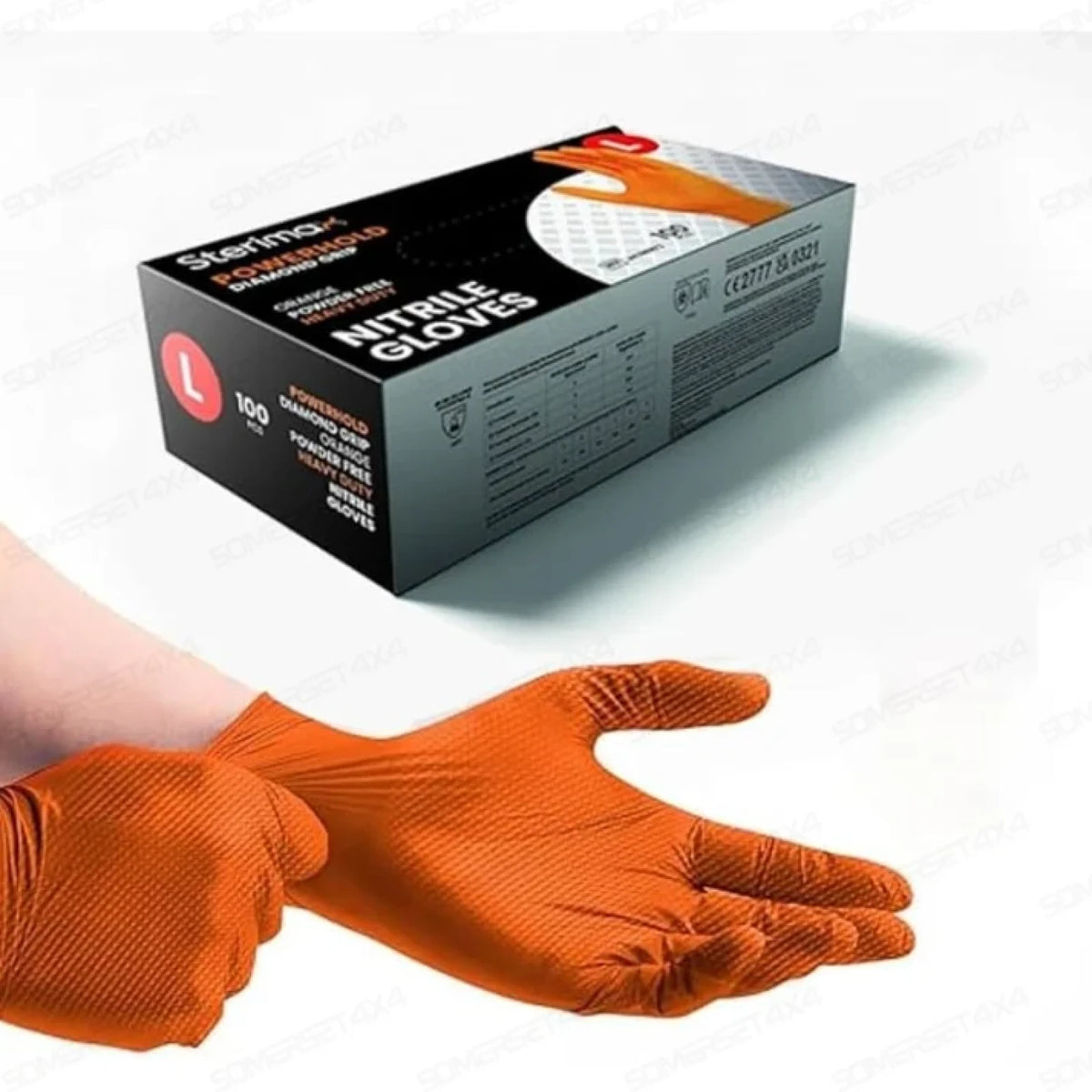 GA90009 Allmakes 4x4 Powerhold Orange Diamond Grip Nitrile Gloves Medium Box Of 100